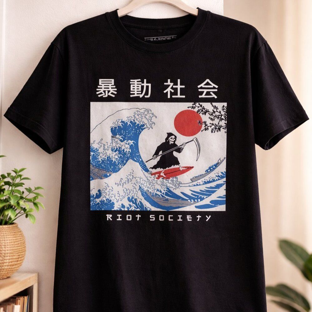 Riot Society Reaper Surf | Black Graphic Tee